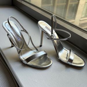 Diane Von Furstenberg strappy silver sling back heels